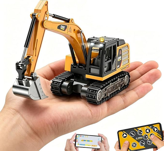 Remote Control Excavator Toy,1:64 mini RC Construction Vehicle Toys, STEM Tools for Learning Programming for Boys 3 4 5 6 7 8-12 Year Old Kids Christmas Birthday Gift (mini Excavator)