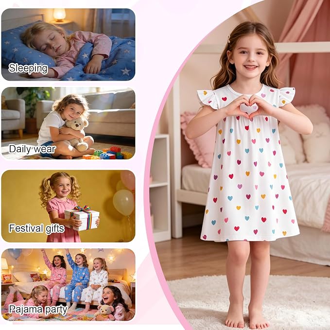 AmzBarley Matching Doll & Girl Pajamas Girls Nightgowns Sleepwear Night Dress for Kids and 18 inch Doll Clothes