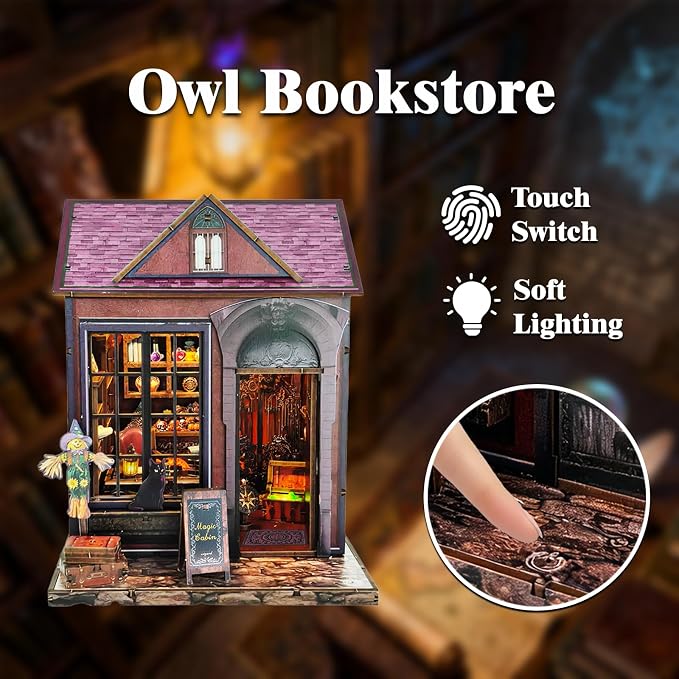 Magic Cabin Miniature Dollhouse with LED Lights, Vintage Furniture & Decor – Handcrafted Fantasy Shop Display for Home Decor, Collectibles & Gifts