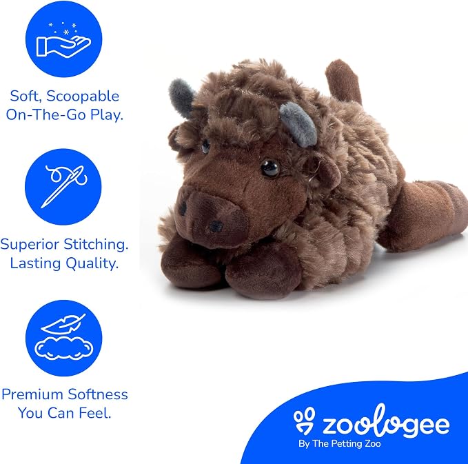 The Petting Zoo Bison Stuffed Animal Plushie, Gifts for Kids, Scoopz Wildlife Animals, Bison Plush Toy, 8 inches