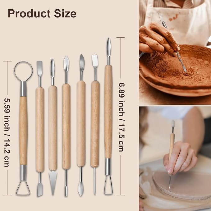 Amrules Pottery Tools, 38 PCS Polymer Clay Sculpting Tools Set, Ceramic Kit for Beginner, Adults, Pottery Craft, Carving, Drawing, Molding, Modeling, Shaping