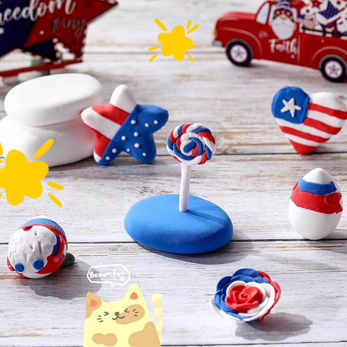 WinnerWhy 72 Pcs 38oz Air Dry Modeling Clay Ultra Light Modeling Clay for Kids DIY for Sculpting Air Dry School Gift (White, Red, Blue)