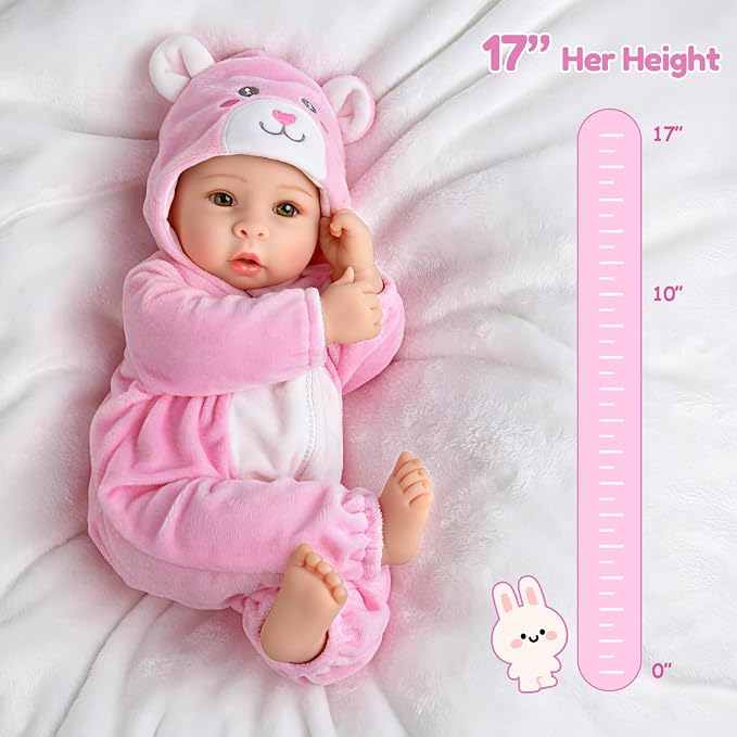Aori Baby Dolls Realistic, 17-inch Lifelike Soft Body Baby Girl That Look Real with Feeding Kit Included, Ideal Gift for Kids, Birthday, Pretend Play