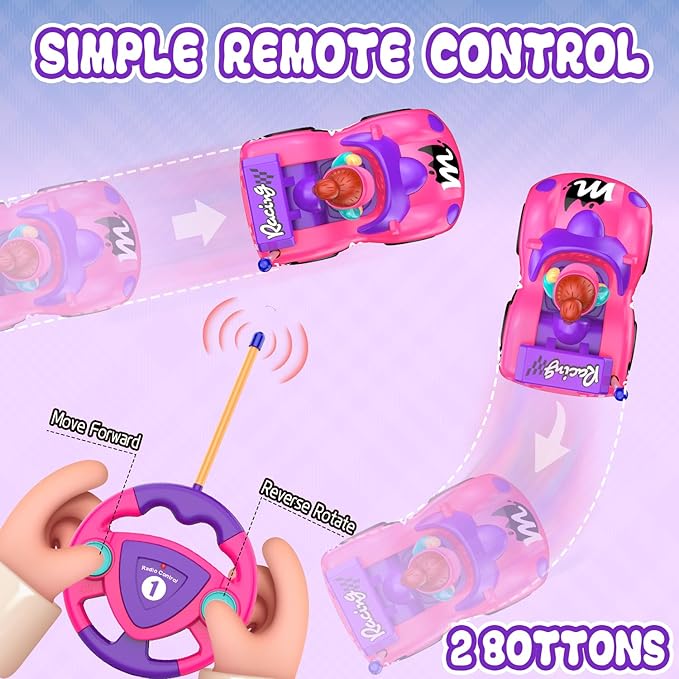Elovien Remote Control Car for Toddlers 1-3, RC Race Toys for 3 Year Old Girl, Radio Controlled Car with Lights & Music Toys for Ages 2-4 Girls, Birthday Gift for Toddlers Baby Girls (Pink)