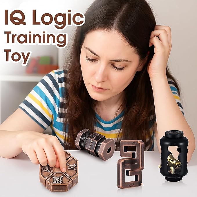 Wettarn 9 Pcs Metal Brain Teaser Puzzles 3D Steel Puzzle Set for Adults IQ Logic Challenge Disentanglement Unlock Interlocking Games Smart Logic Test Toys for Adults Mind Challenge(Adorable Style)