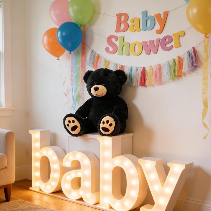 LotFancy Teddy Bear Stuffed Animals, 20 inch Soft Cuddly Cute Plushies, Plush Toys with Footprint Design, Stuffed Animals for Girls Kids Baby Toddlers, Baby Shower Easter Birthday Gift Decor, Black