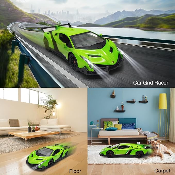QUN XING Remote Control RC CAR Racing Cars Lambo Officially Licensed 1:24 Toy RC Cars Model Vehicle for Boys 5,6,7,8 Years Old, Green