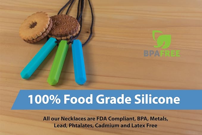 Pencil Sensory Necklace 3 Set - Best for Kids or Adults that Like Biting or Have Autism – Perfectly Textured Silicone Chewy Toys - Chewing Pendant for Boys & Girls, Chew Necklaces - Ocean Blue