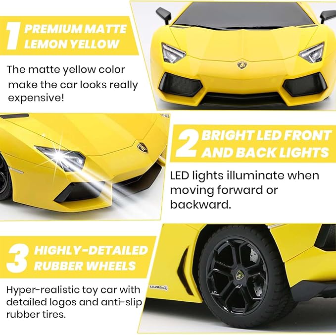 Official Licensed Lamo LP-700 1:18 Scale Remote Control Car for Kids 8-12 Years, RC Car with Rechargeable Battery 3.7V 500mAh, 2.4GHz Matte Yellow