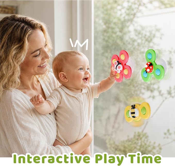 LiKee Strong Suction Cup Fidget Rotating Sensory Bath Toys for Baby Christmas Stocking Stuffers, Airplane Car Travel Table & Window Toys for Toddler Boys and Girls, 10+ Months