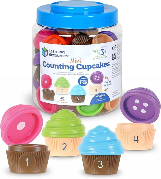 Learning Resources Mini Counting Cupcakes - Birthday Cake, Sensory Toys, Montessori Preschool Activities, Kitchen Play Food Sets for Kids, Fine Motor Games