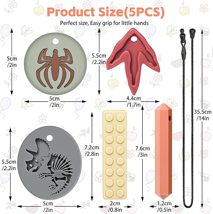 Chew Sensory Necklace Toys for Autism, Silicone Chewy Teether for Kids with ADHD, SPD, Chewing, Oral Motor Therapy Sensory Toys