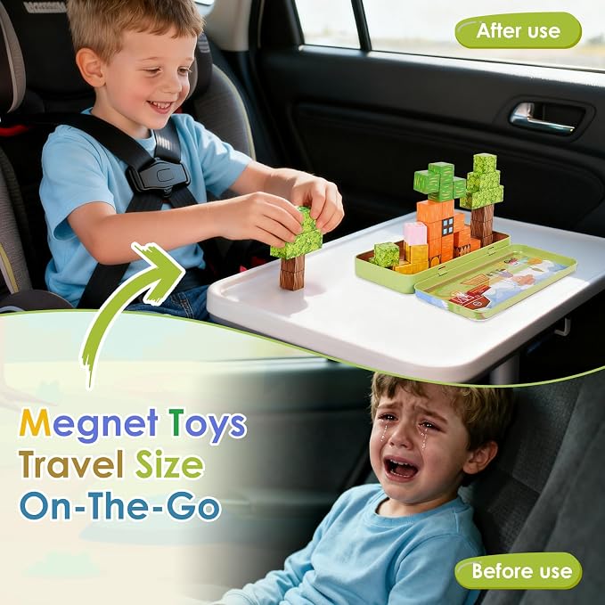 Magnetic Building Blocks Sensory Toys, Toddler Montessori Construction Stacking Toys, 35PCS Magnet Cubes for Kids, Gifts for Boys Girls, Portable Travel Toy Stem Learning Activities for Toddlers 3-8