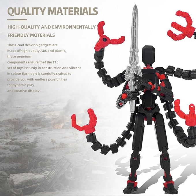 T13 Already Assembled Action Figure Accessories,T13 Multi-Jointed Movable,for Collectors Desktop Decorations t-13 Movability 3D Printed Toys (Black Red, 7.2inch)