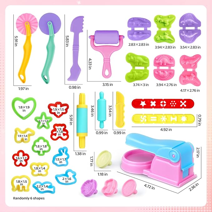 Dough Tools Set for Kids, 26pcs Dough and Clay Accessories with Stamps, Animal Cutters, Rollers, Extruder, Dinosaur Play Molds, Educational Toys for Boys Girls