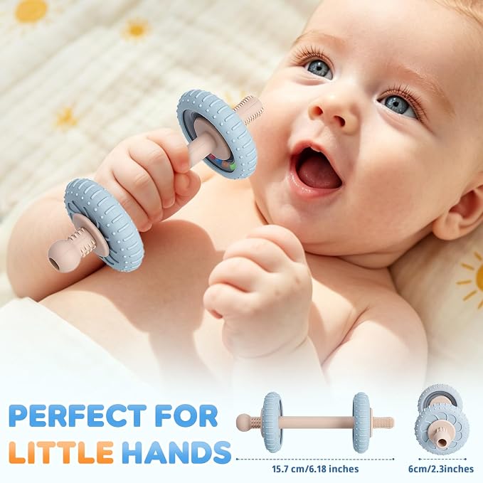 Teething Toys with Rattles for Babies 3-6 6-12 Months, Food Grade Silicone Sensory Teether Straws Sticks, Infants Newborn Tubes Chew Toys for Teething Relief and Sucking Needs