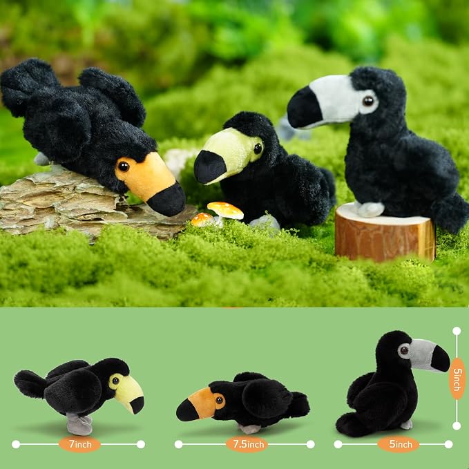 MorisMos 24" Giant Toucan Stuffed Animal Mommy with 3 Baby Toucan Toys for Kid Girl Boy, Realistic Black Bird Plush with Baby Bird Toys Gift for Birthday, Tropical Rainforest Stuffed Animals Decor