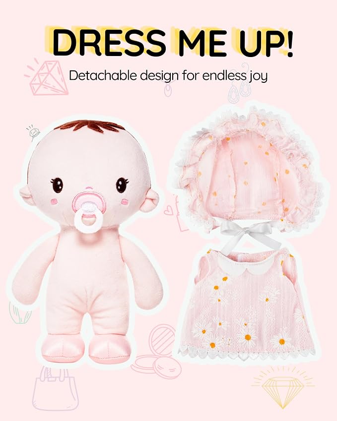 LeyaDoll 9'' Soft Baby Doll Toys for 1 Year Old Girl, Pretend Playset with Plush Doll, Bassinet, Blanket and Bottle, Perfect Birthday for Toddlers & Infants