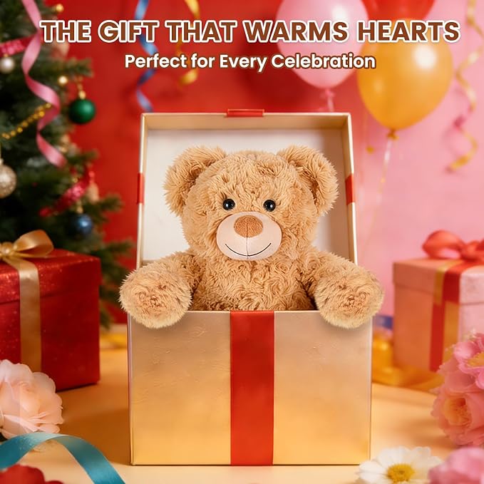 SuzziPals Teddy Bear Stuffed Animals, Microwavable Stuffed Animal Heating Pads for Heat Therapy, Stress Relief Toy for Anxiety, Cuddle, Companion, Bear Plush Gifts for Girls Boys Adults