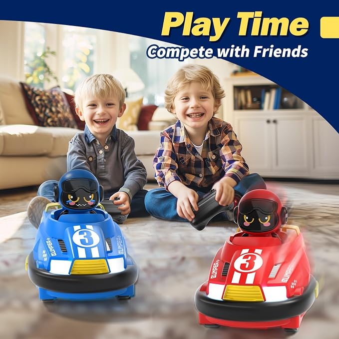 bessome 2 Pack Cute Cartoon Remote Control Bumper Car for Toddlers-Mini RC Cars with Light & Sound & 360°Rotating-Race car Toys for 3 4 5 6Year Old Boys Girls Kids-Christmas Birthday Gifts