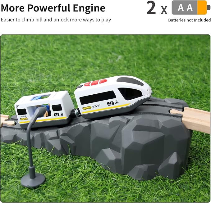 WOOD CITY Battery Operated Train for Wooden Track, Electric Locomotive Train Set with Powerful Engine Compatible with Thomas, Brio, Chuggington, Bullet Car Toys for Toddlers 3 4 5 Year Olds