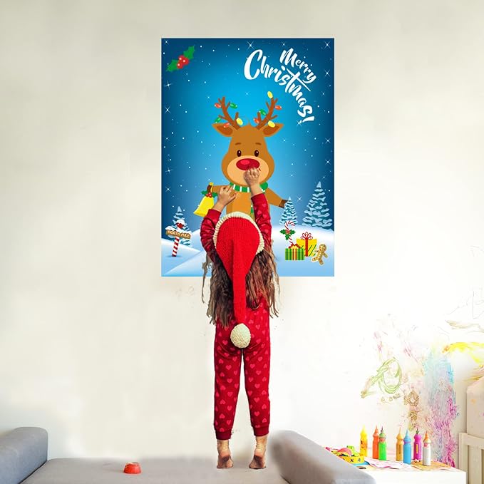 Funnlot Christmas Party Games for Kids Pin The Nose On The Deer Kids Christmas Games for Party Christmas Activities for Families Pin The Nose On The for Adults Christmas Games