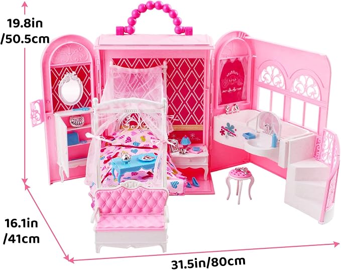 deAO Doll Houses Portable Backpack for Girls Toy House Baby Dollhouse Bedroom Furniture for 3 to 8 Years Olds Toddler Kids…