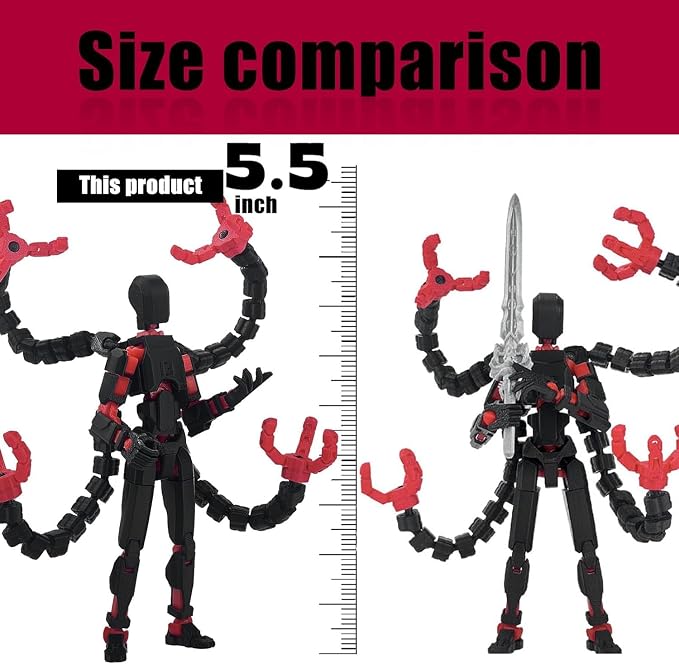T13 Already Assembled Action Figure Accessories,T13 Multi-Jointed Movable,for Collectors Desktop Decorations t-13 Movability 3D Printed Toys (Black Red, 5.5inch)