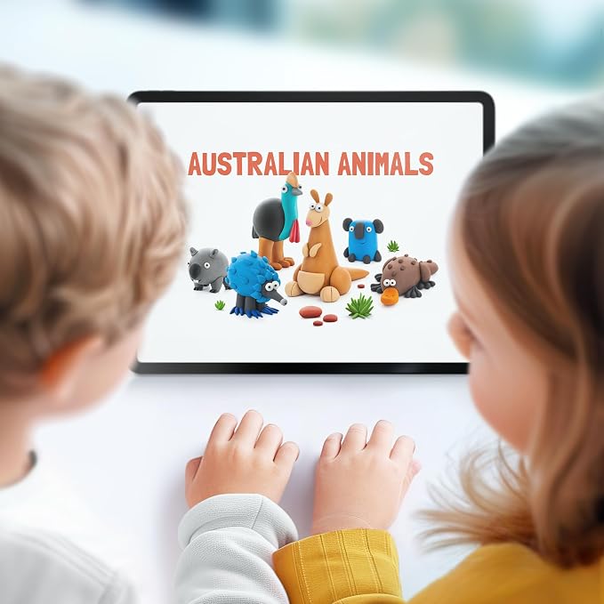 HEY CLAY Set - Colourful Modeling Air Dry Clay Kit for Kids 15 cans and Sculpting Tools with Fun Interactive Instructions App - Children 3+ (Australian Animals)