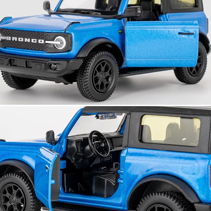 1:36 Ford Bronco Badlands 2dr Toy Car, Diecast Pull Back Model Car, Doors Open, Collection Kids Toy for Aged 3 and up, Gift Blue