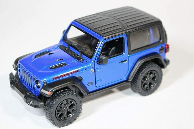KiNSMART - Jeep Wrangler Rubicon Off Road 4x4 5 inch 1:34 Scale Die Cast Model Replica Toy Car (Blue Hardtop)