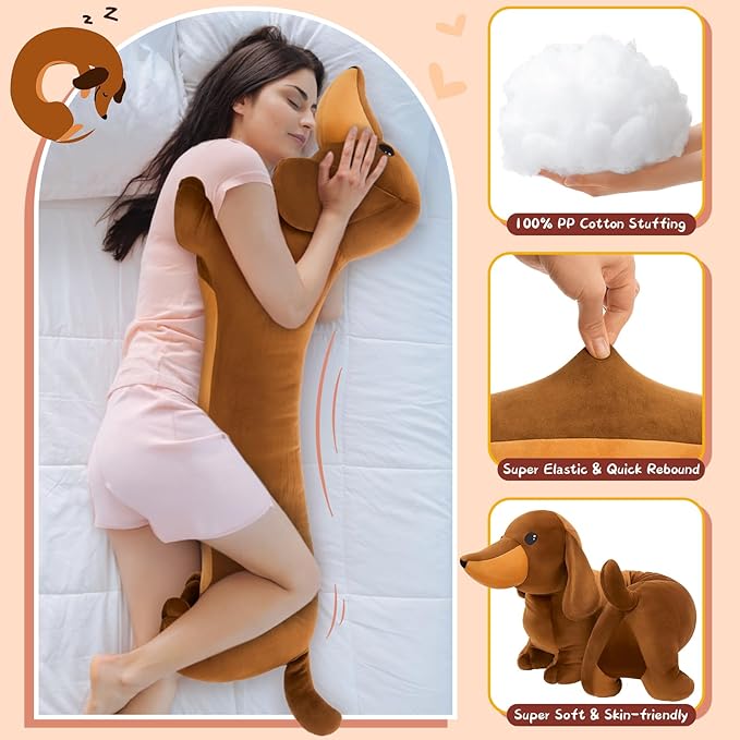 MorisMos Dachshund Stuffed Animal Plush 4ft, 43'' Long Weiner Dog Body Pillow for Kids Adults, USA Designed Realistic Plush Dachshund Toy Giant Stuffed Sausage Dog Toy Gift for Christmas Decor