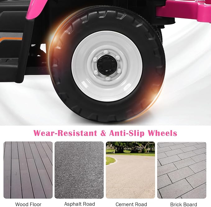Costzon Ride on Tractor with Detachable Trailer, Kids' Electric Vehicles w/3-Gear-Shift Ground Loader, Wireless Design & USB, 7 LED Headlights, Remote Control Tractor Toy for Kids 3+ (12V, Pink)