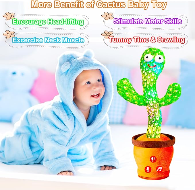 Baby Toys Interactive, Dancing Talking Cactus Toy Volume Adjustable, Singing Mimicking Repeating Recording, Funny Cactus Sings 50+ English Songs, Toys for Baby Toddler, 1 Year Old Gifts for Boys Girls