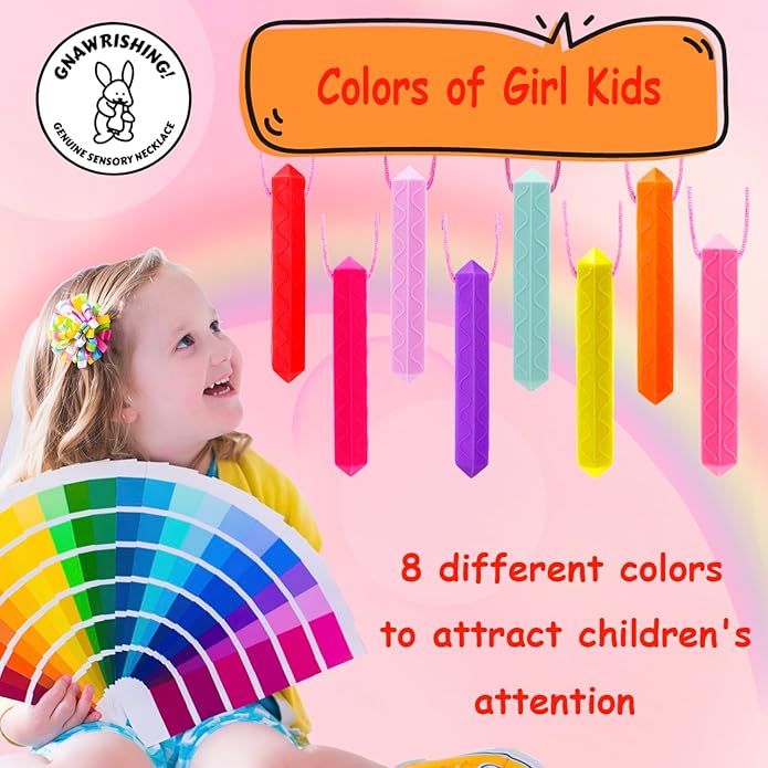 Sensory Chew Necklace, 8 Pack Diamond Chew Necklaces for Sensory Kids, Made from Food Grade Silicone for for Autistic, ADHD, Oral Motor Boys and Girls Children (Rainbow Color)