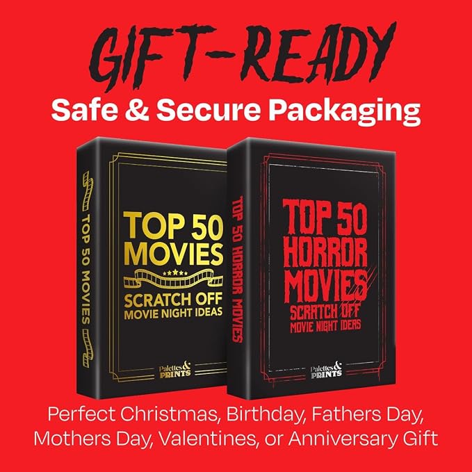 Premium Top 50 Horror Movies Scratch Off Cards - Horror Movie Gifts for Movie Night - Horror Lovers Gifts for Men & Women - Scary Movie Gifts - Horror Merch - Complete The Horror Fan Challenge