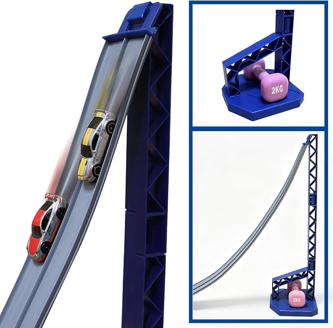 FateGo Gravity Car Race Track with Double Turn Curved Track Pieces, Dual-Lane Car Ramp Toy for 1:64 Die-cast Cars
