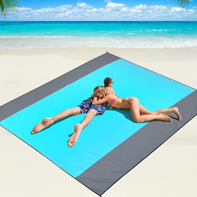 WIWIGO Beach Blanket Waterproof Sandproof Beach Mat 79" X 83"/10'x9'for 2-8 Adults Quick Drying Outdoor Picnic Mat Beach Accessories for Travel, Camping, Hiking