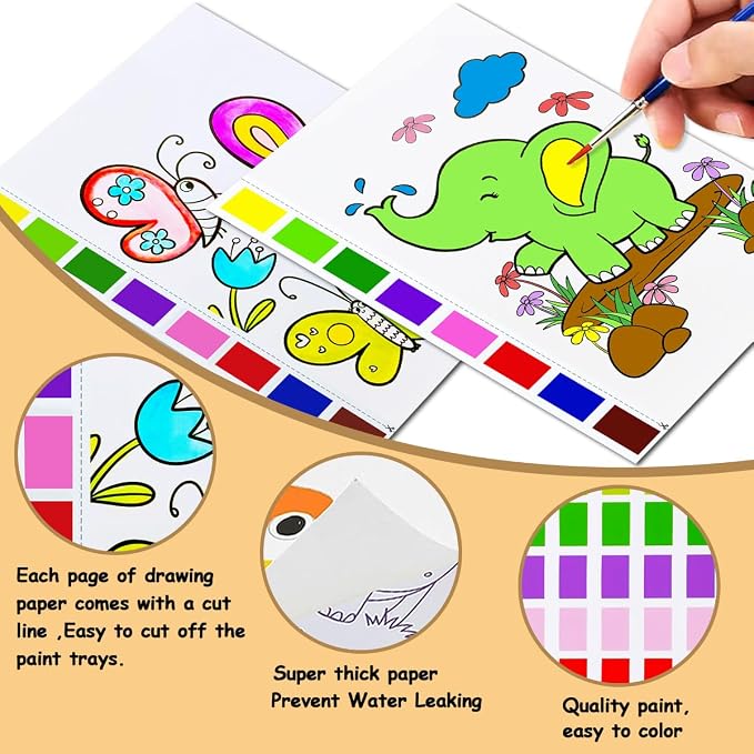 JZILU Watercolor Coloring Book for Kids, Paint with Water- Magic Paint Set Water Painting Book for Toddlers- Arts and Crafts Kit for Girls Boys Travel Activities -Stocking Stuffers for Kids