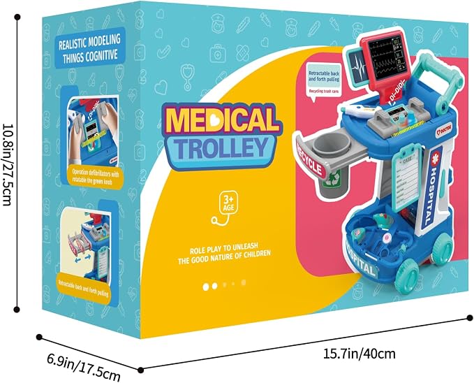 Liberry Doctor Kit for Toddlers Ages 3 4 5, Pretend Kids Doctor Playset with Cart, Costume and Stethoscope, Role Play Medical Toys Birthday Gift for Girls Boys (Green)