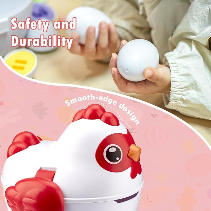 VROGTIK Easter Egg Matching Game, 24-Piece Easter Basket Stuffers for Kids, Color Shape Number Recognition Educational Toddler Toys, Chicken Storage Box Preschool Learning Toy for Boys Girls