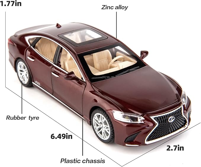 BDTCTK 1/32 Compatible for Lexus Ls500h Model Car, Zinc Alloy Pull Back Toy car with Sound and Light for Kids Boy Girl Gift(Brown)