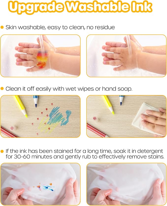 D-FantiX 36 Colors Washable Markers for Kids Ages 4-8, Stamp Markers with Coloring Books, Arts and Crafts, Airplane Car Road Trip Activities Travel Set, Art Supplies Gifts for Toddlers Girls Boys