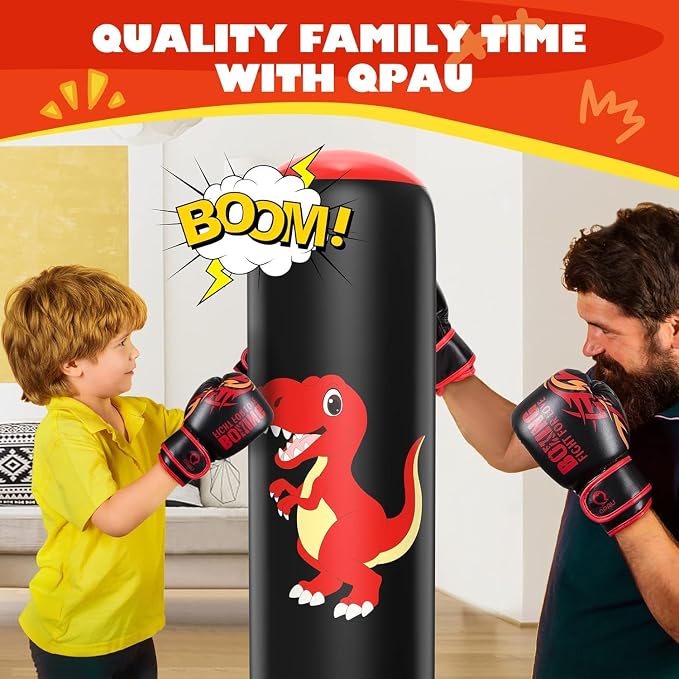 QPAU Inflatable Punching Bag, 48 Inch Stable Inflatable Boxing Bag for 3-6 Kids,Dinosaur Toy & Gifts for Boys and Girls, Kids Boxing Set for Practicing Karate, Taekwondo