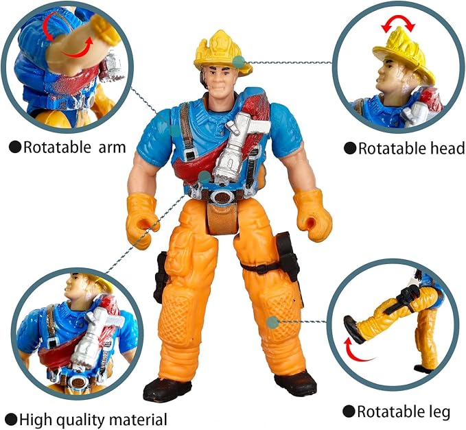 8 Pieces Firefighter Action Figures Fireman Figurines Toys with Tools for Party Decoration People Figures Playset for Kids & Toddlers