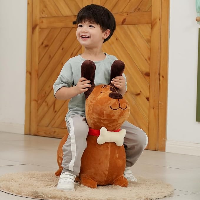 INPANY Bouncy Horse, Brown Dog Hopper Toy, Toddler Plush Bouncing Animal, Inflatable Jumping Buddies, Ride on Animal Bouncer, Outdoor Indoor Birthday Gift for 2 3 4 Year Old Girl Boy