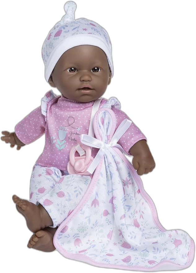 La Baby African American 11-inch Small Soft Body Baby Doll | JC Toys - La Baby | Washable |Removable Pink Floral Outfit w/Hat, Pacifier & Blanket | for Children 12 Months +