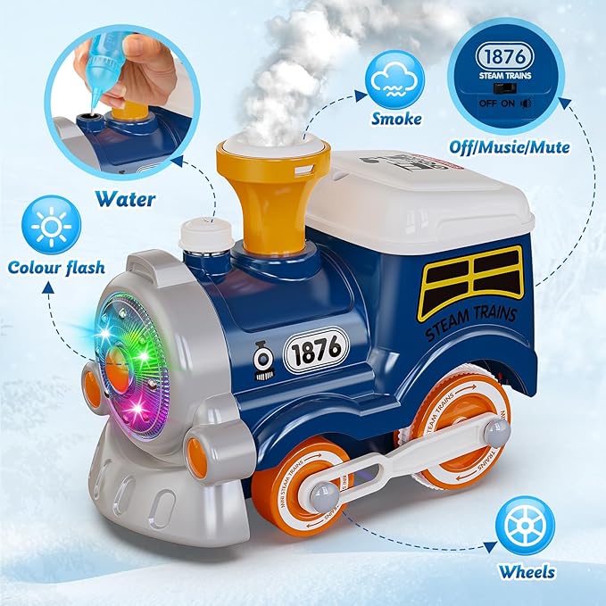 Hot Bee Train Set for Toddlers with Steam - Light Up & Sound Choo Choo Train, Electric Train Set for Toddlers 2-4, Magnetic Connection Train Toys, Birthday Gifts for Boys Girls 3 4 5 6