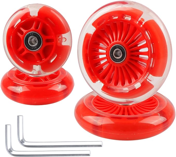 4-Pack Light Up Scooter Wheels - 120mm & 80mm White LED Replacement Wheel for Micro Mini Maxi Lascoota 3-Wheel Kick Scooter