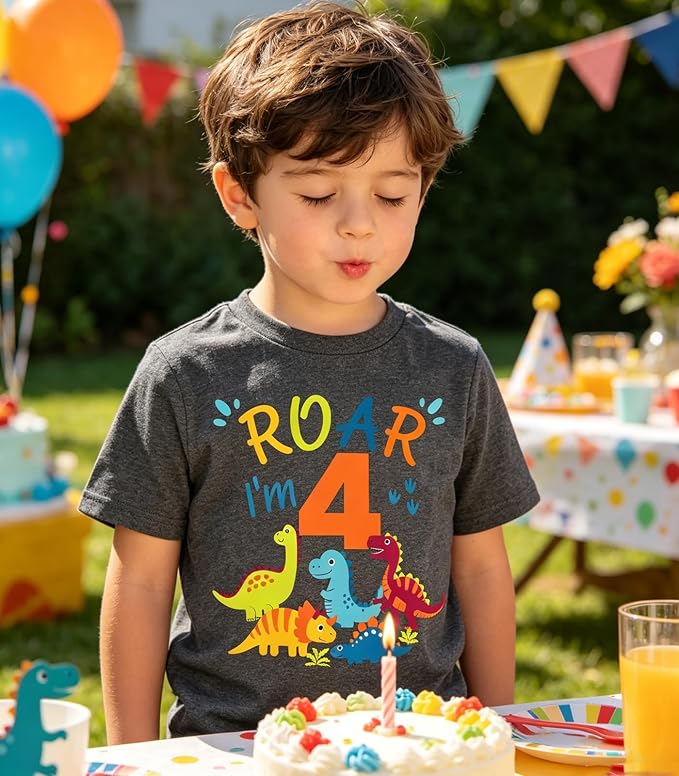Lovekider 2-5 Years Birthday Boy Shirt Construction Party T-Shirts Excavator Cotton Short Sleeve Tee Dark Grey